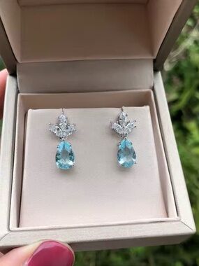 NEW Elegant Blue Pear Teardrop CZ Drop Earrings